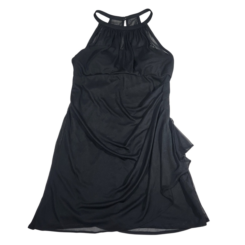 David's Bridal Cocktail Dress Womens 14 Black Polyester Ruched Halter F15612 - Picture 2 of 15
